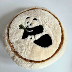 Large 19'' wide sheepskin round decorative pillow/cushion  with panda design.